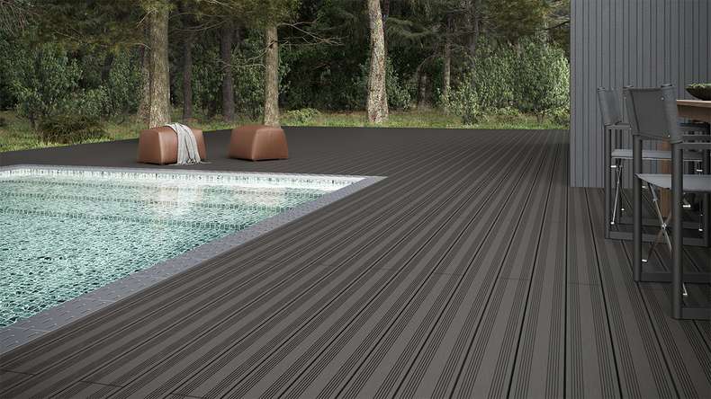 planeo SolidWood WPC-Terrasse Komplett-Set Massivdiele 3m (25.14m²) - Dunkelgrau französisch/strukturiert