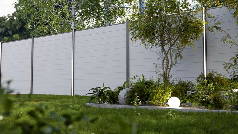 planeo Gardence Simply Small - PVC-Steckzaun Silbergrau 180 x 180 cm