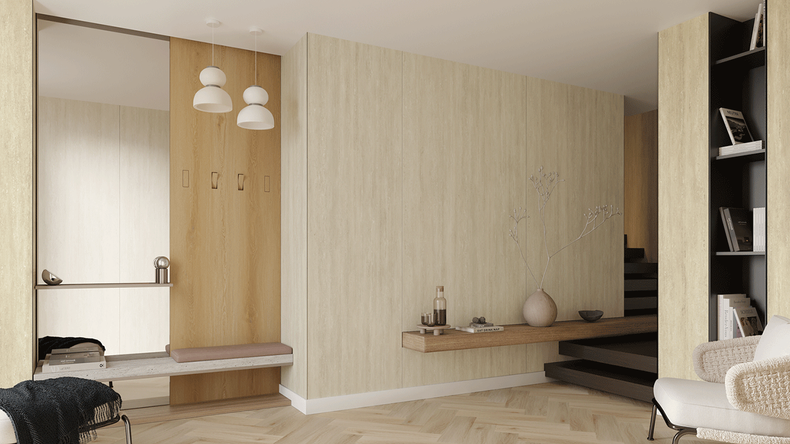 planeo Wandverkleidung SPC - CeraRock Tile Stripes Light Travertine XL 280 x 117,5 cm