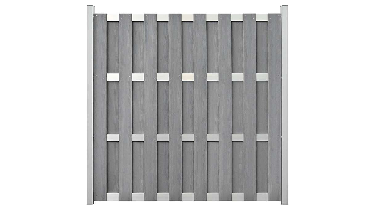 planeo Gardence Premade - BPC-Gartenzaun Quadratisch Steingrau co-extrudiert 180 x 180cm mit EV1 Silber Querriegel