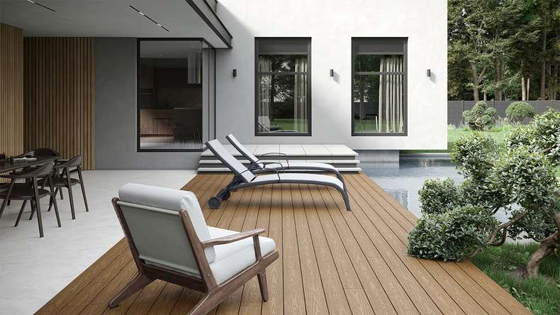 planeo CoEXWood WPC-Terrasse Komplett-Set Massivdiele 4.2m (22.23m²) - Sand/Karamell strukturiert