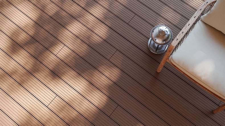 planeo LightWood WPC-Terrasse Komplett-Set Hohlkammerdiele - Hellbraun gerillt/genutet