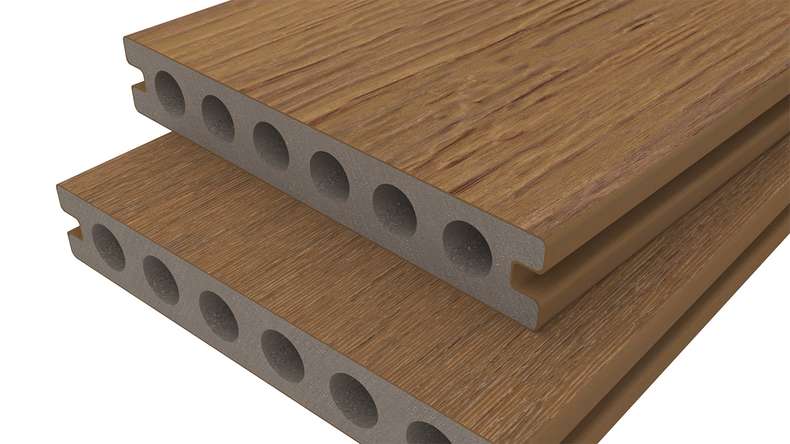 planeo ANTIKWoodline - WPC CoEx ummantelte Terrassendiele Verbundprofil leicht - Burma Teak 3m - rustikal/glatt gebürstet