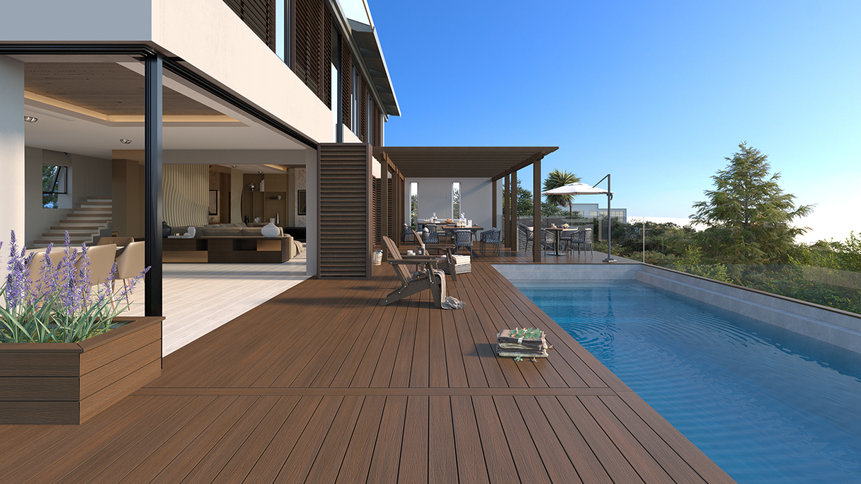 planeo UNIDeck - WPC CoEx ummantelte Terrassendiele Ipe Braun 3m - strukturiert/glatt gebürstet
