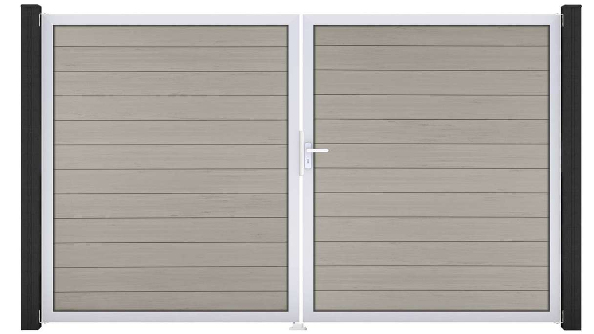 planeo Gardence Strong - BPC-Tor - DIN Rechts 2-flügelig Bi-Color Sand mit Silber-Alurahmen