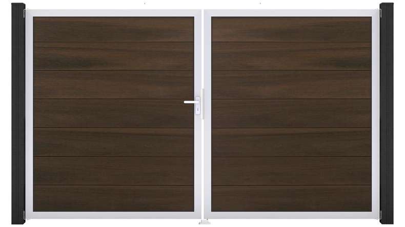 planeo Gardence Strong XL - BPC-Tor - DIN Links 2-flügelig Walnuss co-ex mit Silber-Alurahmen