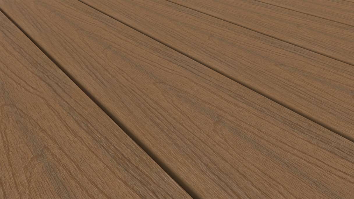 planeo WOODLine Nature - 3m WPC CoEx ummantelte Terrassendiele Verbundprofil leicht - Burma Teak strukturiert/glatt gebürstet