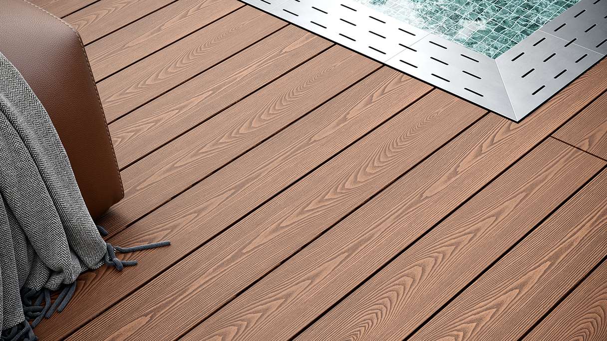 planeo SolidWood WPC-Terrasse Komplett-Set Massivdiele 4.2m (41.98m²) - Hellbraun französisch/strukturiert