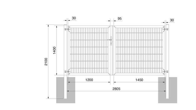 planeo Universaltor schwer 2-flg. Asymetrisch Anthrazit H 1400 x B 2650 inkl. Torpfosten