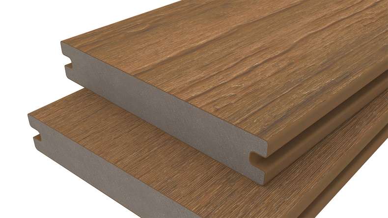 planeo ANTIKWoodline - WPC CoEx ummantelte Terrassendiele Massivdiele - Burma Teak 3m - rustikal/glatt gebürstet