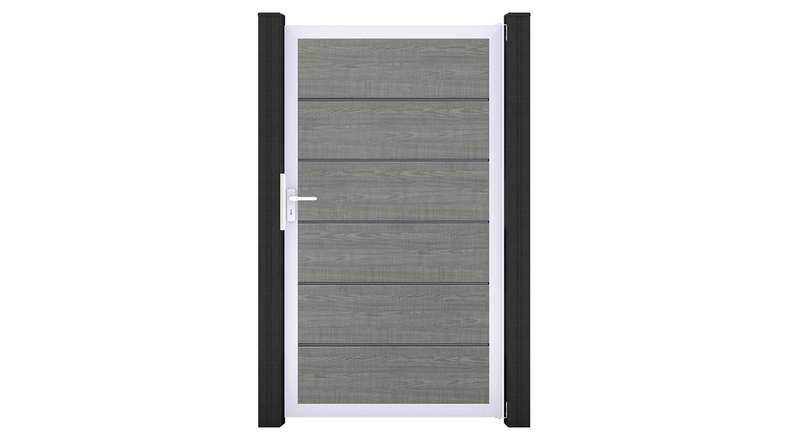 planeo Gardence Simply Premium - PVC-Universaltor Grey Ash Cut mit Alu-Rahmen in Silber | EV1 100 x 180 cm