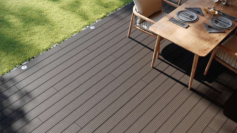 planeo LightWood WPC Terrassendiele Hohlkammer - Hellgrau 3m gerillt/genutet