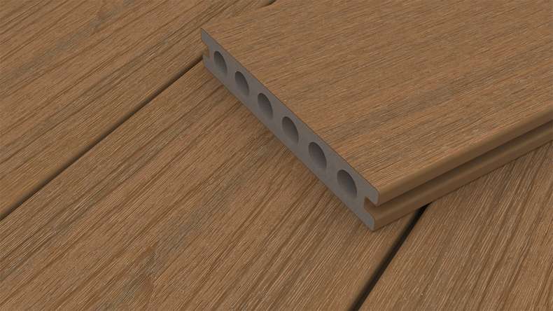planeo WOODLine Nature - 3m WPC CoEx ummantelte Terrassendiele Verbundprofil leicht - Burma Teak strukturiert/glatt gebürstet