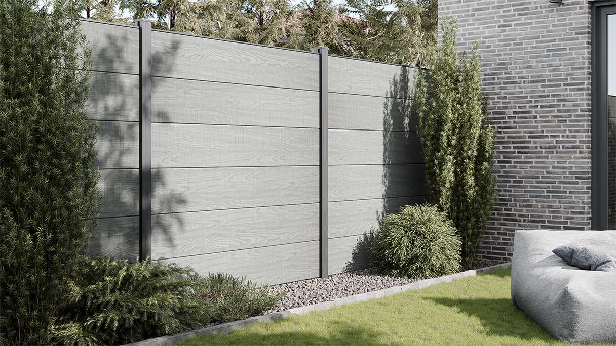 planeo Gardence Simply - PVC-Steckzaun Quadratisch Grey Ash Cut 180x180 cm