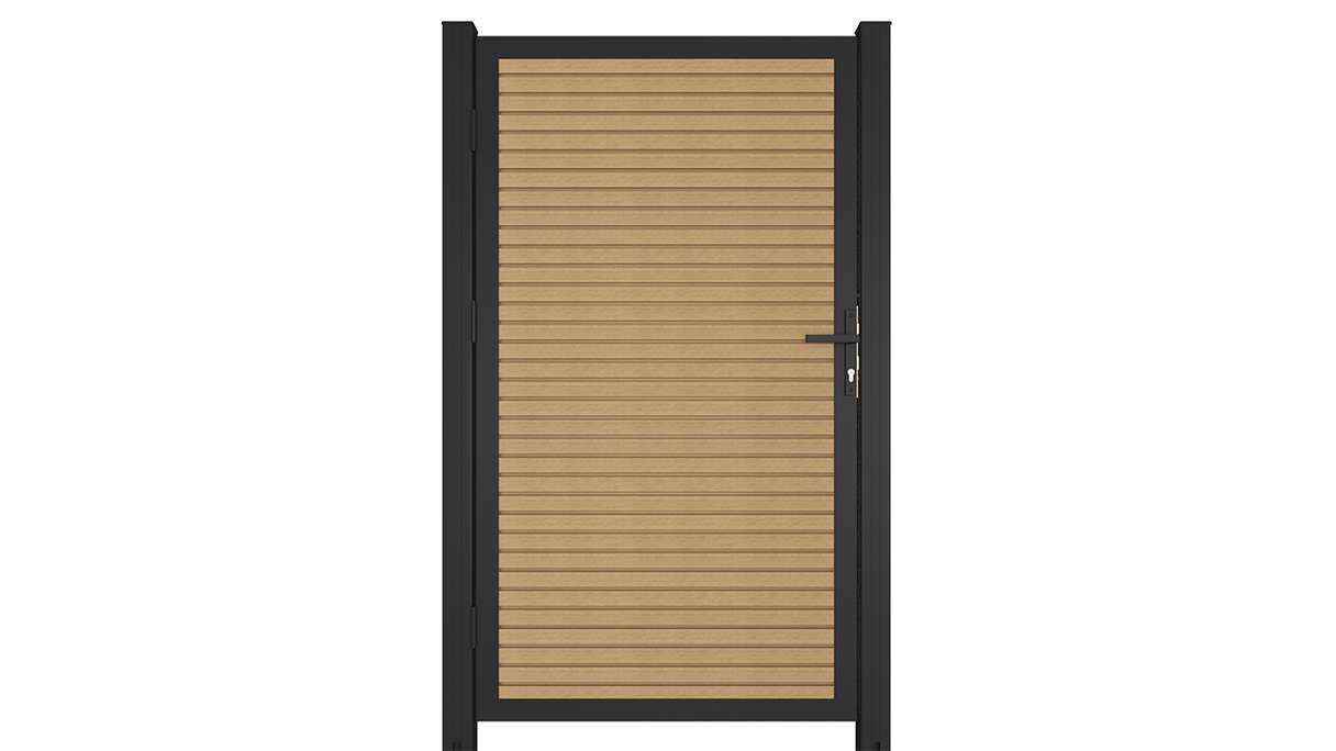 planeo LINEA - WPC CoEx Rhombus Universaltor Sand mit Anthrazit Alurahmen 100 x 180 cm