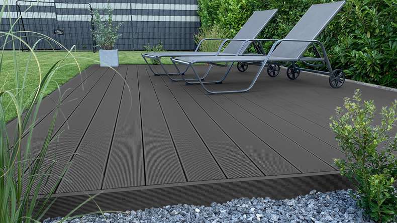 Komplett-Set TitanWood 3m Massivdiele Rillenstruktur dunkelgrau 21m² inkl. Alu-UK
