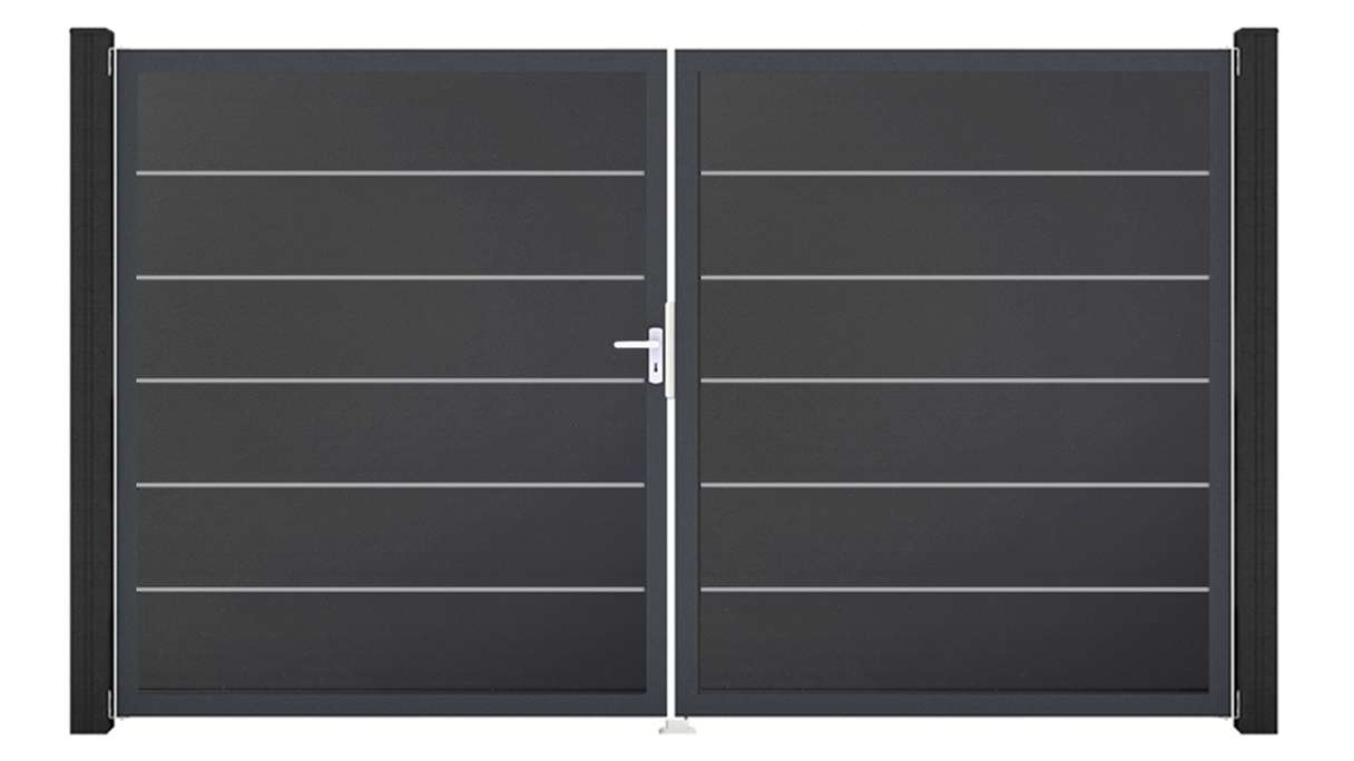 planeo Gardence Simply Premium - PVC-Tor 2-flügelig Anthrazitgrau mit Alurahmen 300 x 180 cm