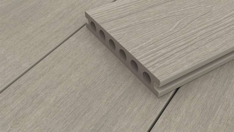 planeo WOODLine Nature - 3m WPC CoEx ummantelte Terrassendiele Verbundprofil leicht - Hellgrau strukturiert/glatt gebürstet
