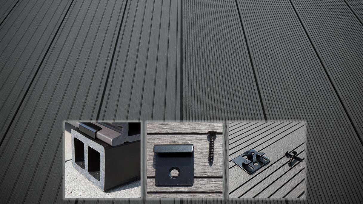 planeo LightWood WPC-Terrasse Komplett-Set Hohlkammerdiele 3.6m (29.16m²) - Dunkelgrau gerillt/genutet
