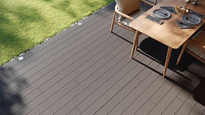 planeo LightWood WPC-Terrasse Komplett-Set Hohlkammerdiele 3.6m (8.1m²) - Hellgrau gerillt/genutet
