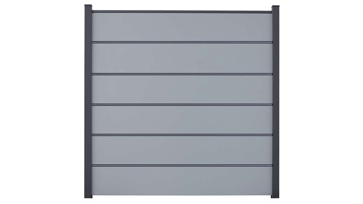 planeo Gardence Simply Premium - PVC-Steckzaun Silbergrau mit Lisenen in Anthrazit 180 x 180 cm