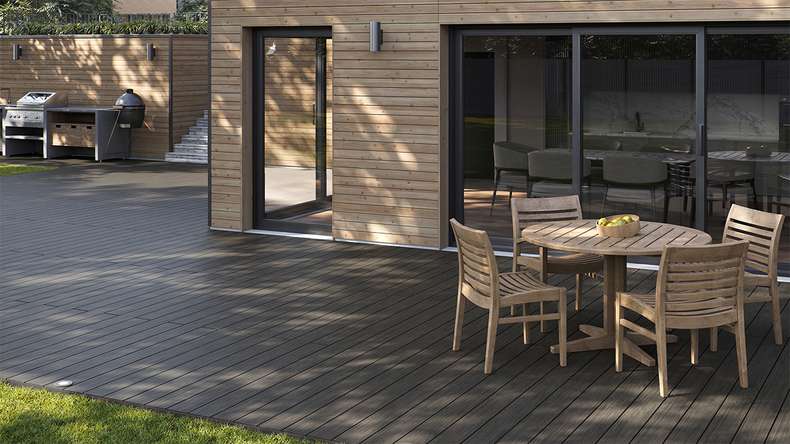 planeo AntikWood WPC-Terrasse Komplett-Set Massivdiele 4.8m (8.47m²) - Anthrazitgrau antik gealtert