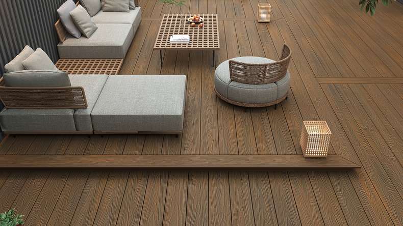 planeo MAXLine Nature - 3m WPC CoEx ummantelte XL Terrassendiele Verbundprofil leicht - Burma Teak strukturiert/glatt gebürstet