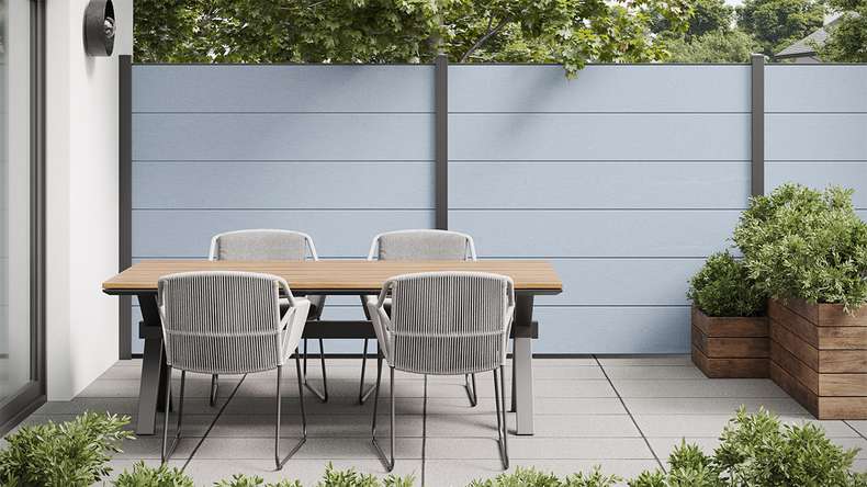 planeo Gardence Simply - PVC-Steckzaun Quadratisch Silbergrau 180 x 180 cm