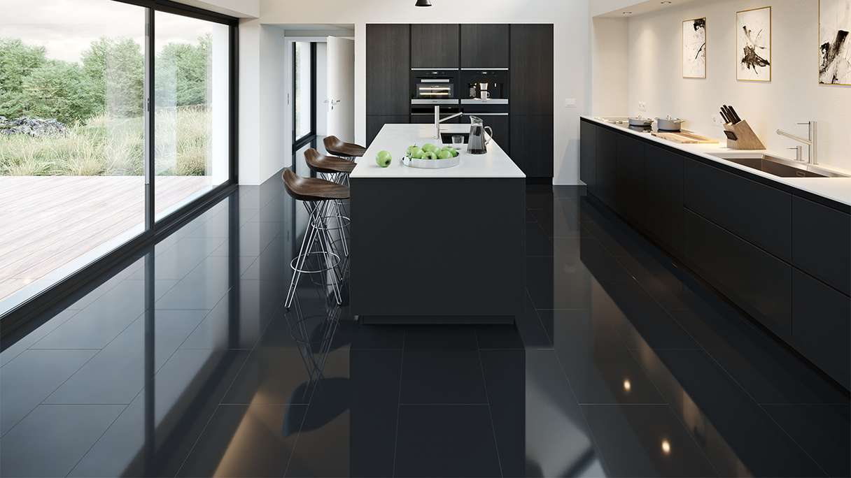 planeo Klick Vinyl - Rigid Schwarz Hochglanz V-Fuge | Made in Germany