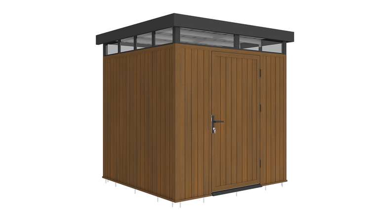 planeo WPC CoEx Flachdach Gartenhaus S - Burma Teak 208 x 200 x 226.5 cm