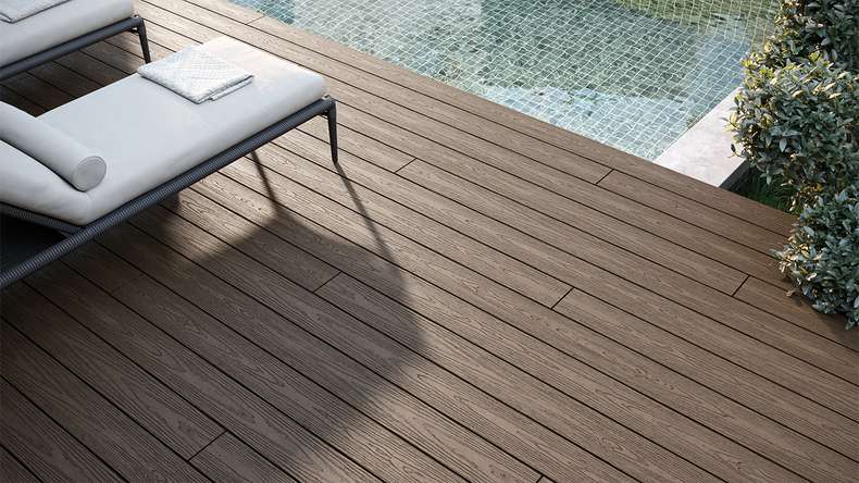 planeo CoEXWood WPC-Terrasse Komplett-Set Massivdiele - Hellbraun/Dunkelbraun strukturiert
