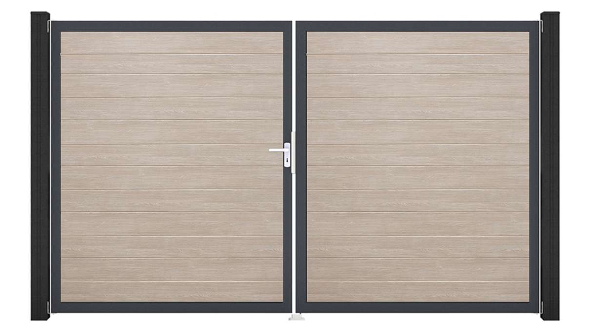 planeo Gardence Simply Small - PVC-Tor 2-flügelig Sheffield Oak mit Alurahmen 300 x 180 cm