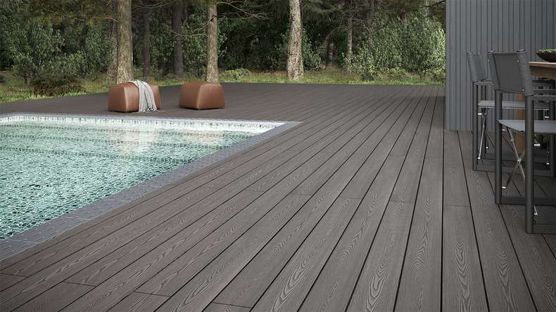 planeo SolidWood WPC-Terrasse Komplett-Set Massivdiele 3m (18.52m²) - Hellgrau französisch/strukturiert