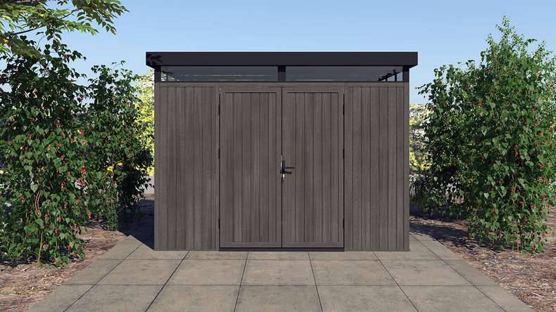 planeo WPC CoEx Flachdach Gartenhaus L - Dunkelgrau 300 x 292 x 226.5 cm