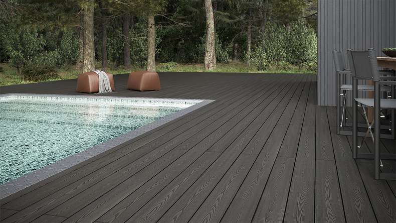 planeo SolidWood WPC-Terrasse Komplett-Set Massivdiele 3m (25.14m²) - Dunkelgrau französisch/strukturiert