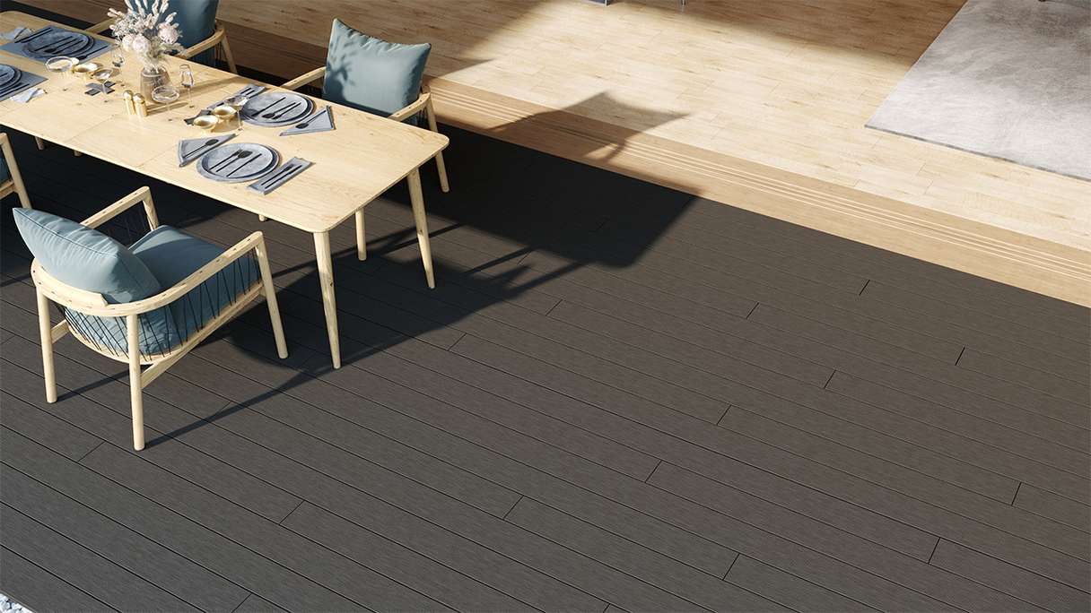 planeo LightWood WPC-Terrasse Komplett-Set Hohlkammerdiele 3.6m (29.16m²) - Dunkelgrau gerillt/genutet