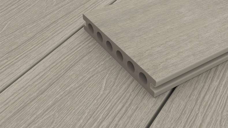 planeo WOODLine Nature - 3m WPC CoEx ummantelte Terrassendiele Verbundprofil leicht - Hellgrau strukturiert/glatt gebürstet