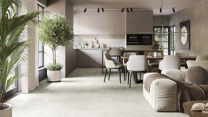 planeo Rigid Klick Vinyl - SolutionX 2in1 Betongrau Hell | Trittschalldämmung integr. (ECF-0099)