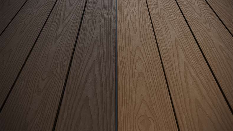 planeo CoEXWood WPC Terrassendiele Massiv ummantelt - Hellbraun/Dunkelbraun 3m strukturiert