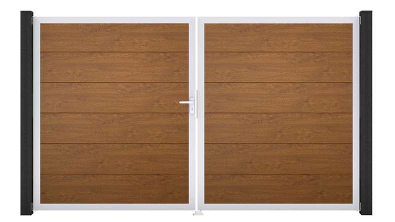planeo Gardence Simply - PVC-Tor 2-flügelig Golden Oak mit Alurahmen 