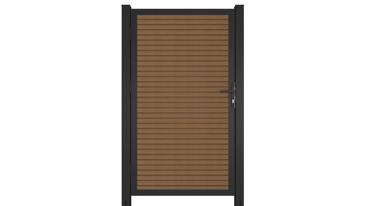 planeo LINEA - WPC CoEx Rhombus Universaltor Burma Teak mit Anthrazit Alurahmen 100 x 180 cm