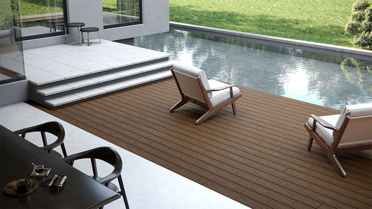 planeo CoEXWood WPC Terrassendiele Massiv ummantelt - Hellbraun/Dunkelbraun 4.2m strukturiert