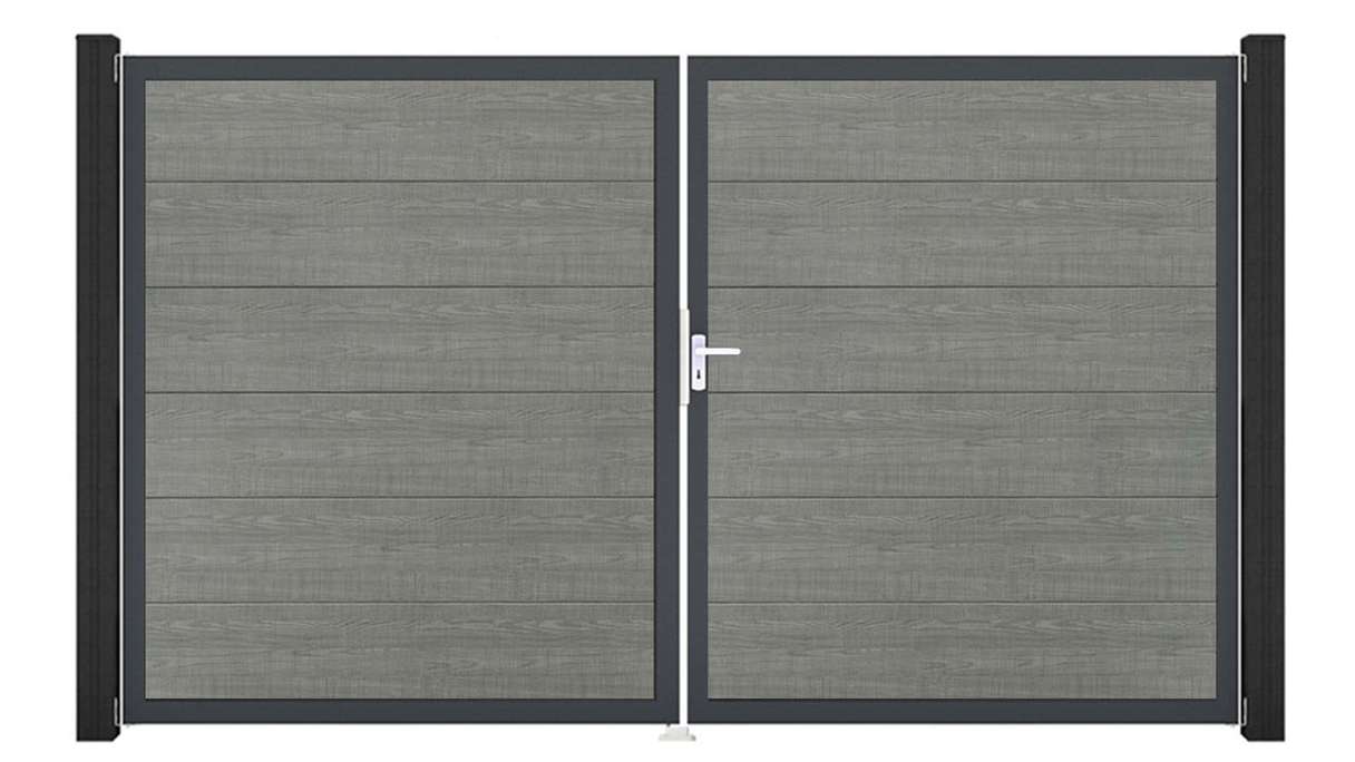 planeo Gardence Simply - PVC-Tor 2-flügelig Grey Ash Cut mit Alurahmen