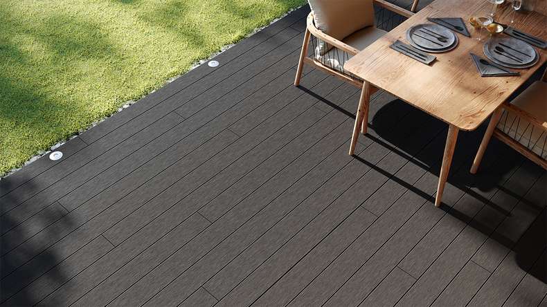 planeo LightWood WPC-Terrasse Komplett-Set Hohlkammerdiele 3m (35.1m²) - Dunkelgrau gerillt/genutet