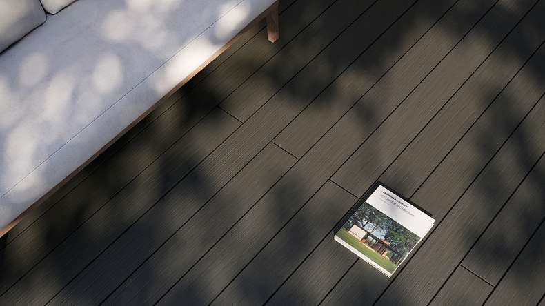 planeo AntikWood WPC-Terrasse Komplett-Set Massivdiele 4.8m (8.47m²) - Anthrazitgrau antik gealtert