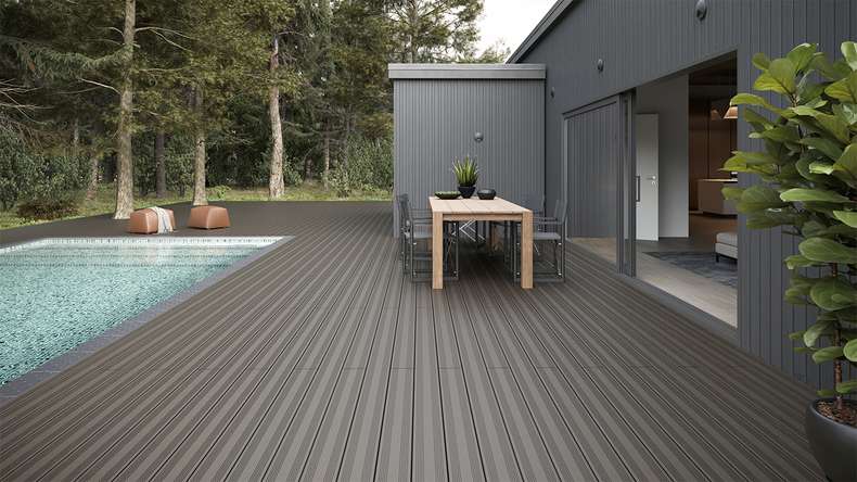 planeo SolidWood WPC-Terrasse Komplett-Set Massivdiele 3m (18.52m²) - Hellgrau französisch/strukturiert