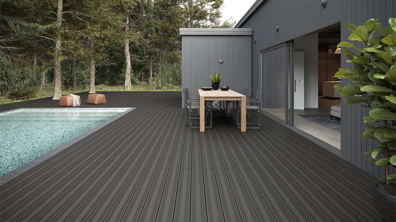 planeo SolidWood WPC-Terrasse Komplett-Set Massivdiele 3m (25.14m²) - Dunkelgrau französisch/strukturiert