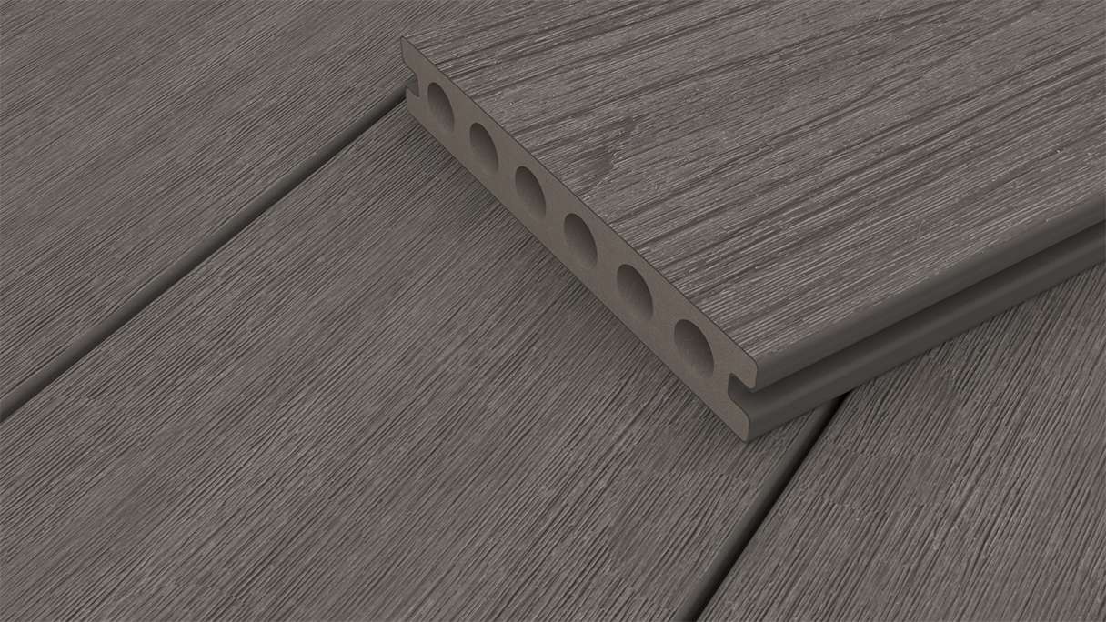 planeo WOODLine Nature - 3m WPC CoEx ummantelte Terrassendiele Verbundprofil leicht - Dunkelgrau strukturiert/glatt gebürstet