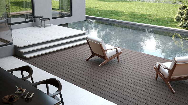 planeo CoEXWood WPC-Terrasse Komplett-Set Massivdiele 4.8m (40.92m²) - Hellbraun/Dunkelbraun strukturiert
