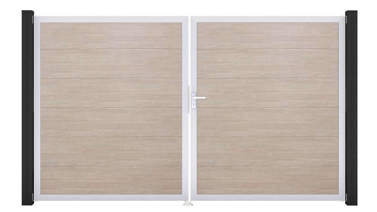 planeo Gardence Simply - PVC-Tor 2-flügelig Sheffield Oak mit Alurahmen 